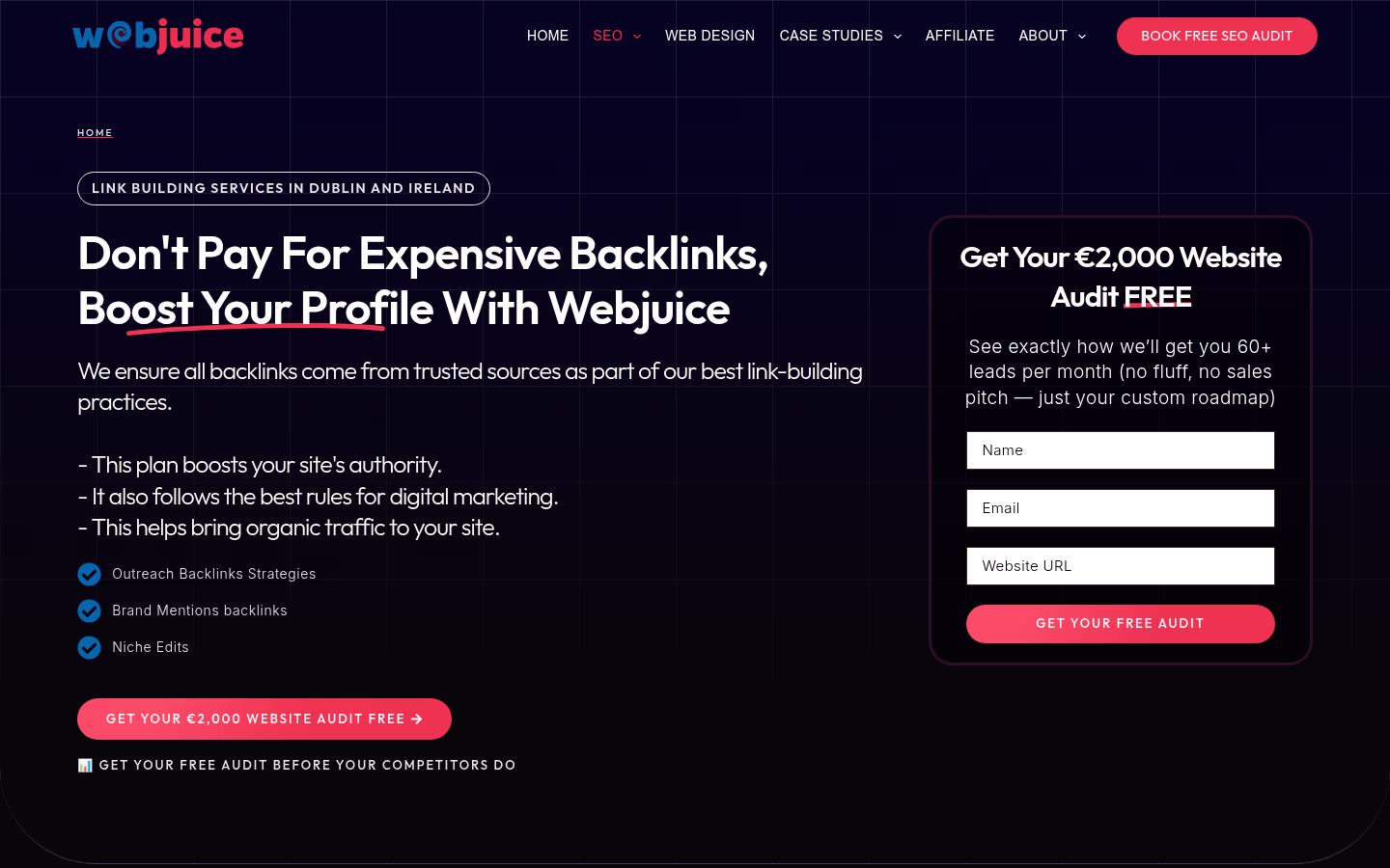 Webjuice — Link Building Services Dublin landing page