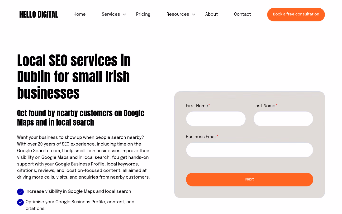 Hello Digital — Local SEO Dublin page
