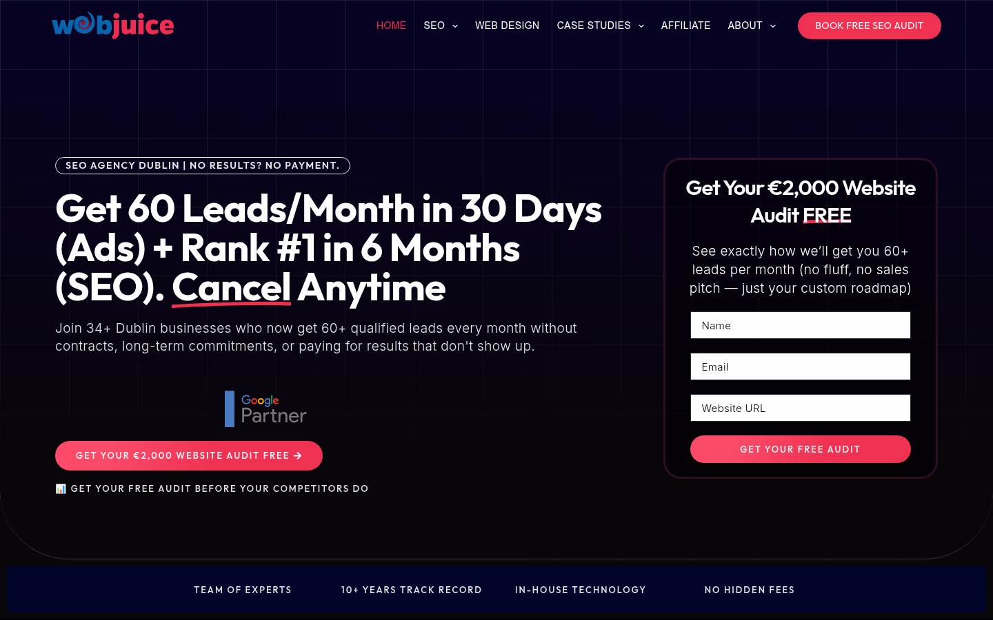 Webjuice — SEO agency in Dublin homepage