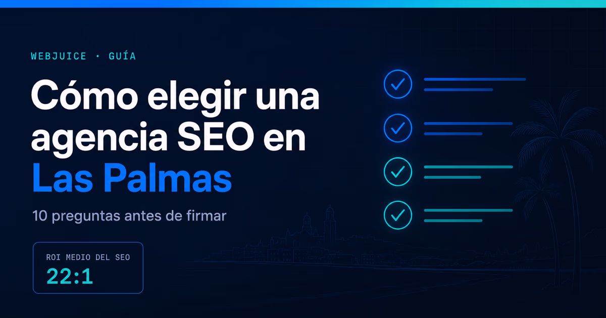 Como elegir una agencia SEO en Las Palmas de Gran Canaria: 10 preguntas antes de firmar, con el dato de ROI medio del SEO de 22:1.