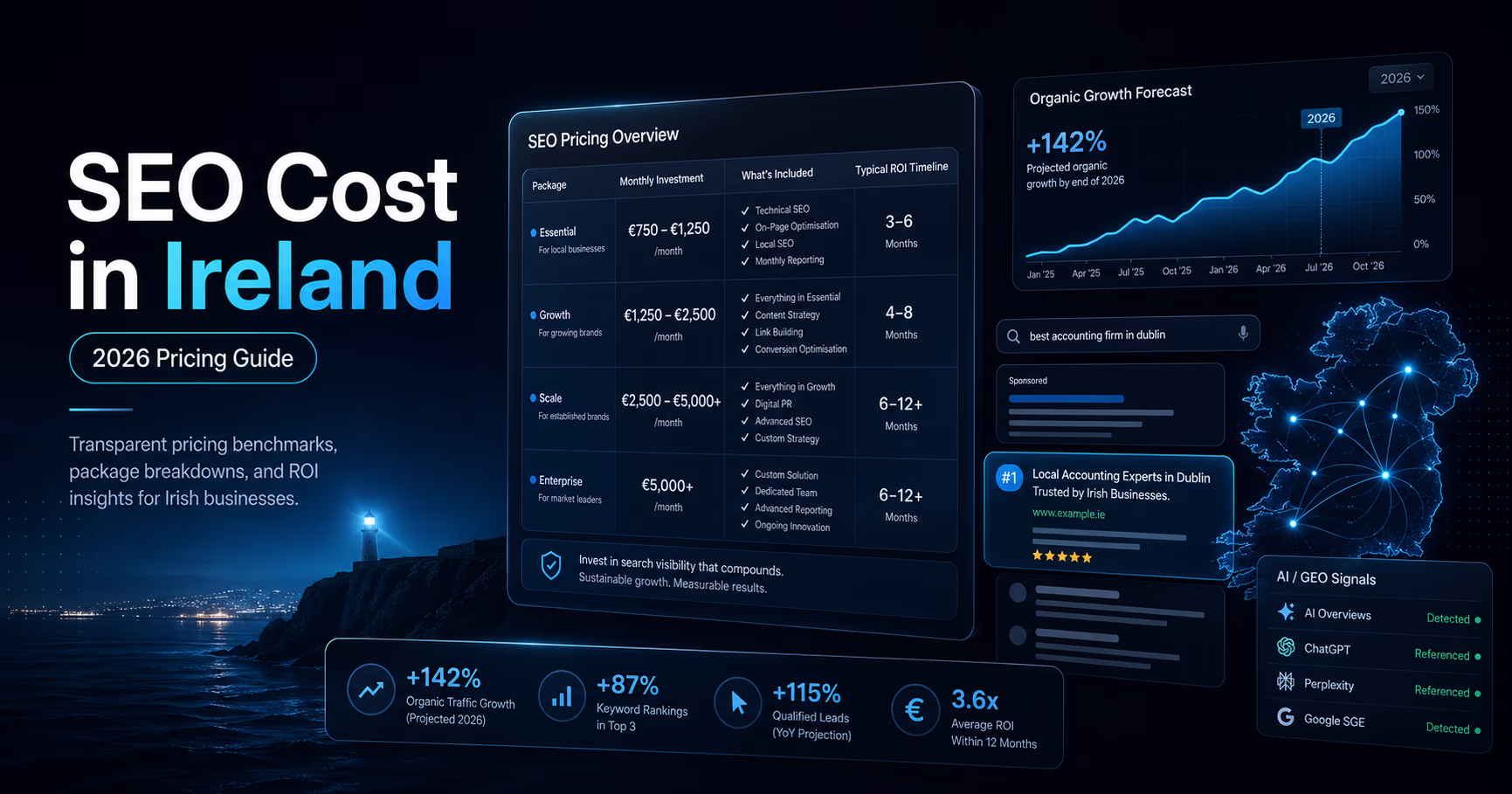 SEO cost in Ireland pricing guide visual