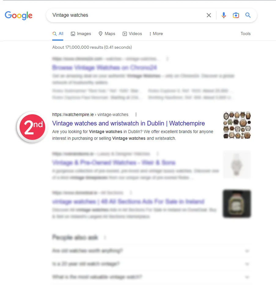 Watch Empire keyword ranking screenshot — top-3 position for a high-intent watch search term