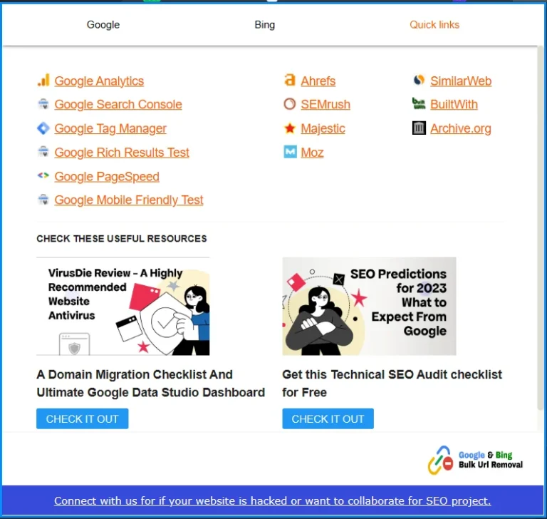 Google Bing Webmaster Bulk-URL Removal Tool Chrome Extension