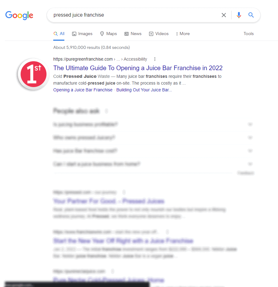 results on SERP with SEO organic traffic