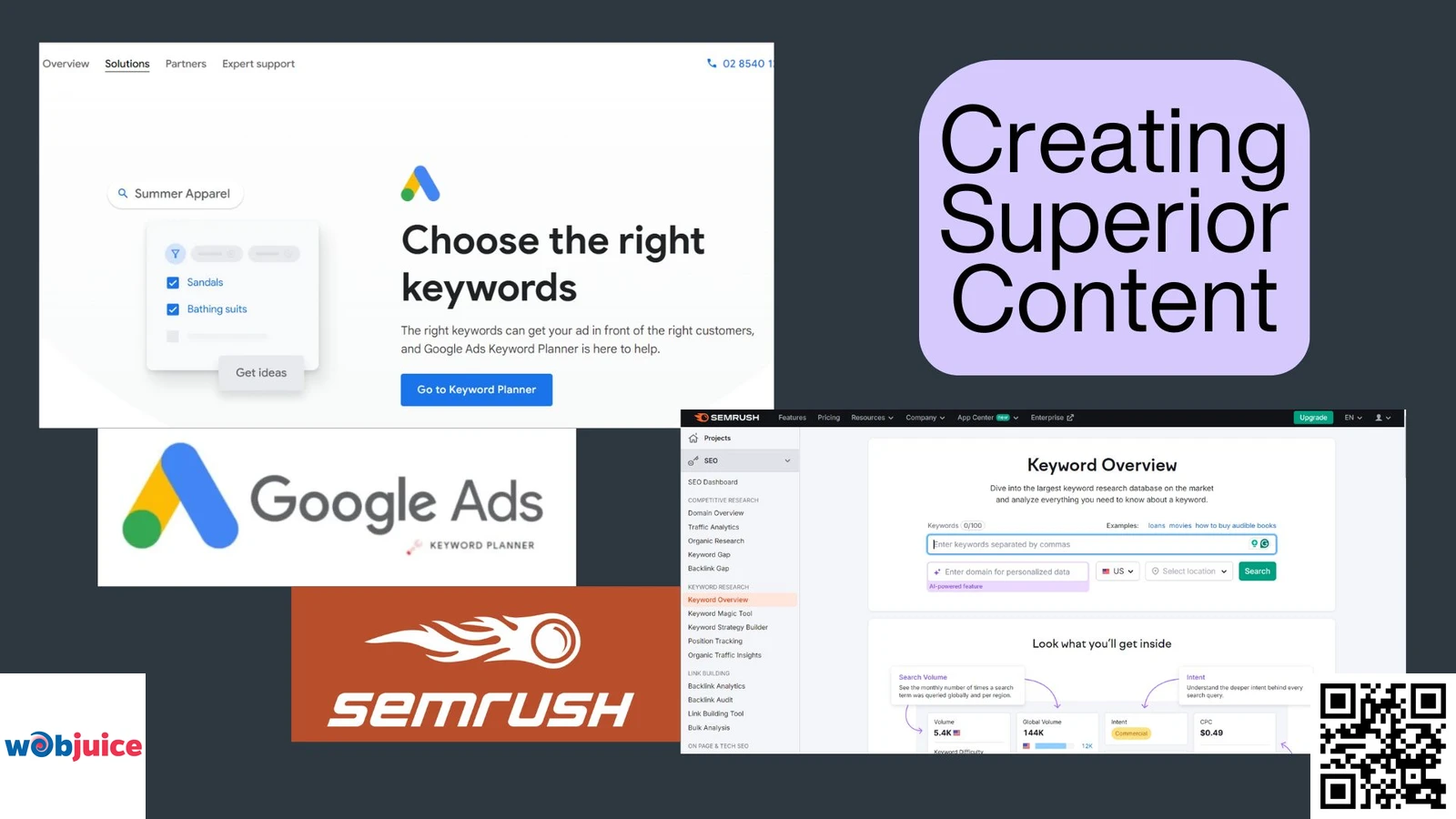 Creating Superior Content using google keyword planner and semrush