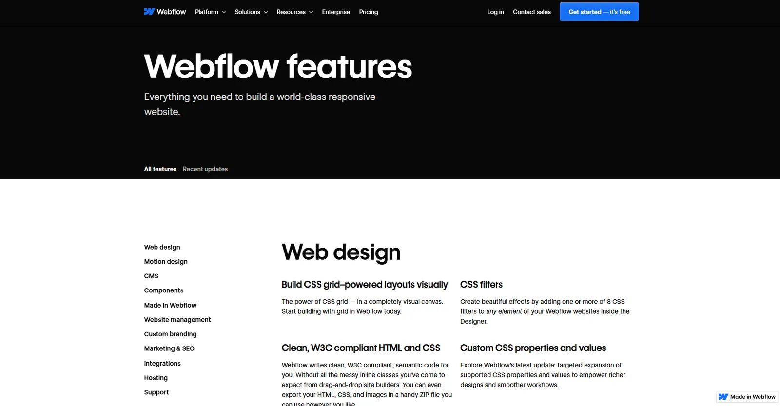 features of webflow SEO 