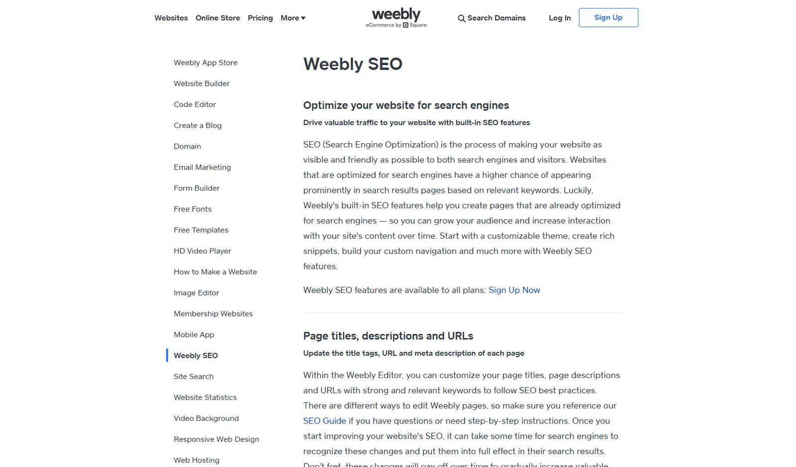 Features of Weebly SEO